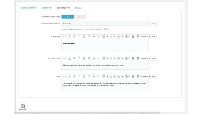 Modulo para guardar carritos por el cliente y reutilizarlos posteriormente  - Addons PrestaShop