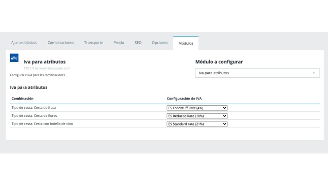 Module to apply different VAT rate to each attribute  - Addons from PrestaShop