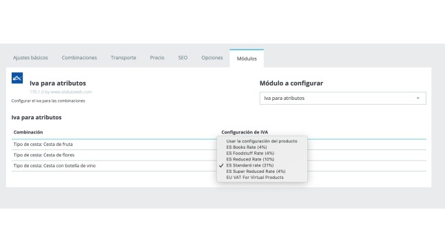 Módulo para aplicar distinto tipo de iva a cada combinación  - Addons PrestaShop