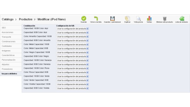 Módulo para aplicar distinto tipo de iva a cada combinación  - Addons PrestaShop