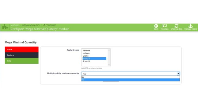 Module to set minimum amounts of product according to customer groups  - Store management