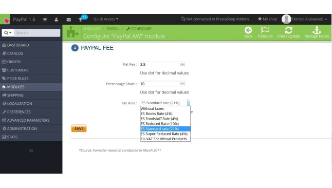 Modulo di pagamento Paypal con sovrapprezzo per Prestashop  - Gateway di pagamento