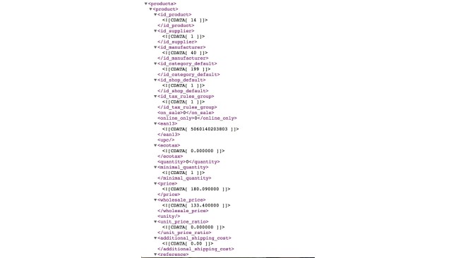 Dati XML del modulo Megafeed esportatore  - Addons PrestaShop